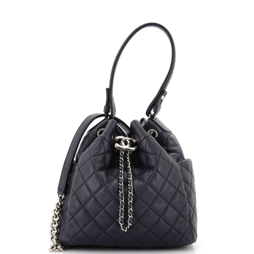 CHANEL CC Chain Drawstring Bucket Bag Quilted Caviar Small