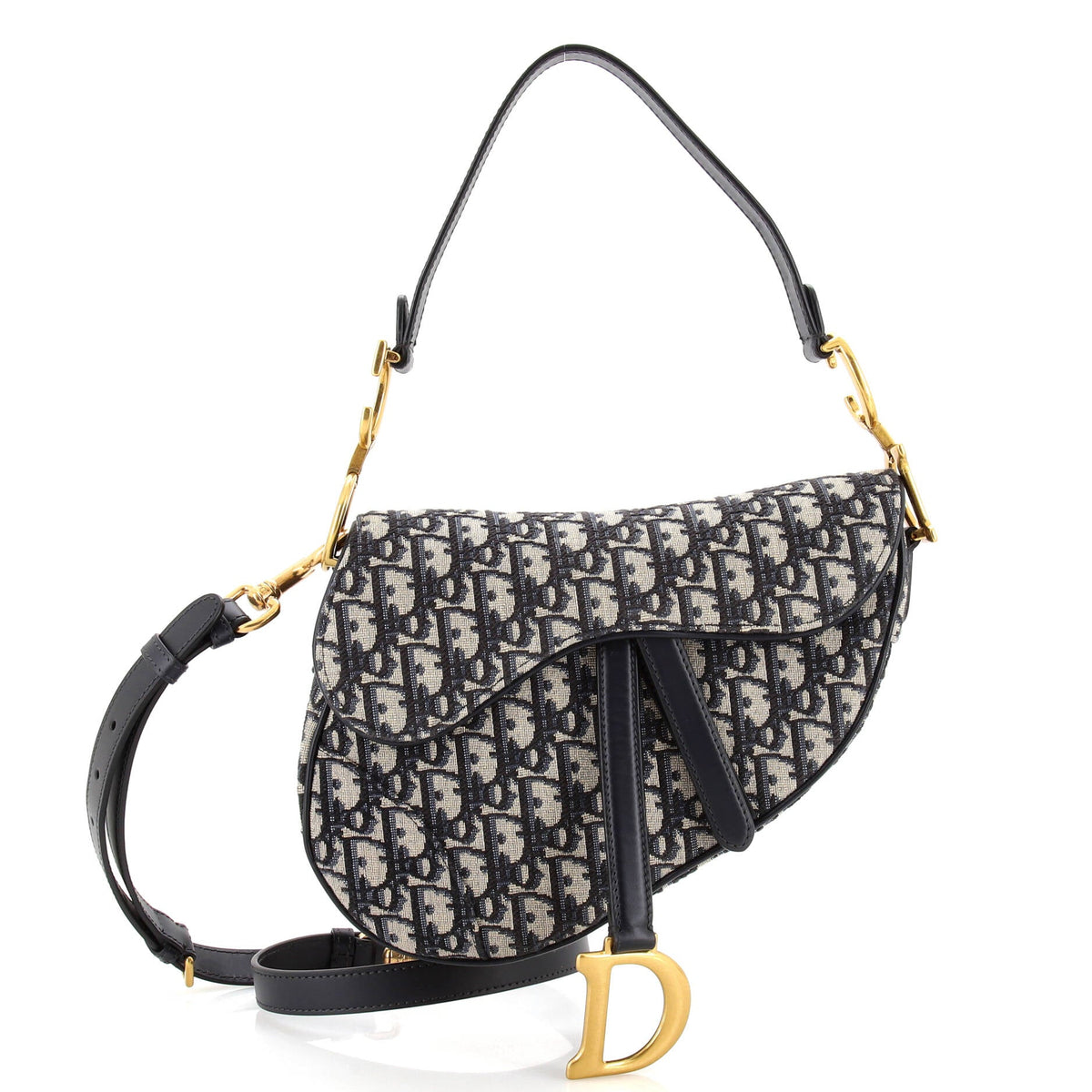 Christian Dior Saddle Handbag with Strap Oblique Canvas Medium