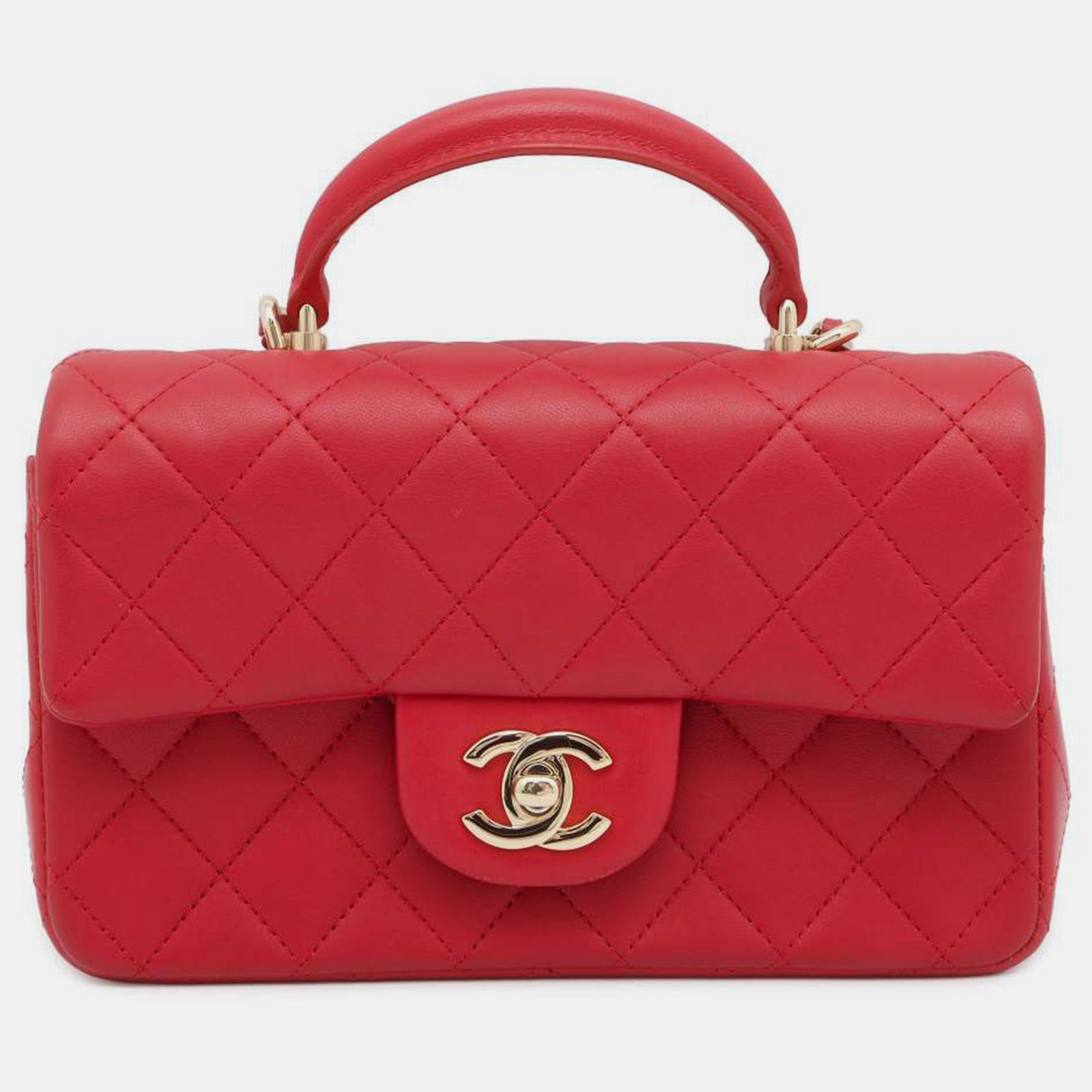 Chanel Red Leather Top handle Flap Bag