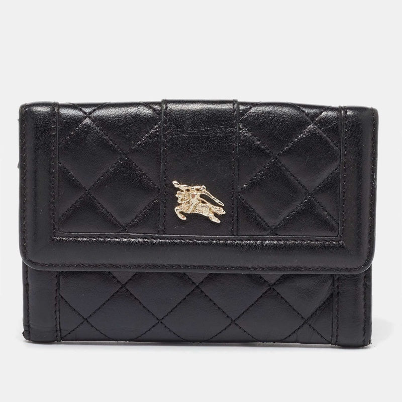 Burberry Portefeuille compact à trois volets en cuir noir