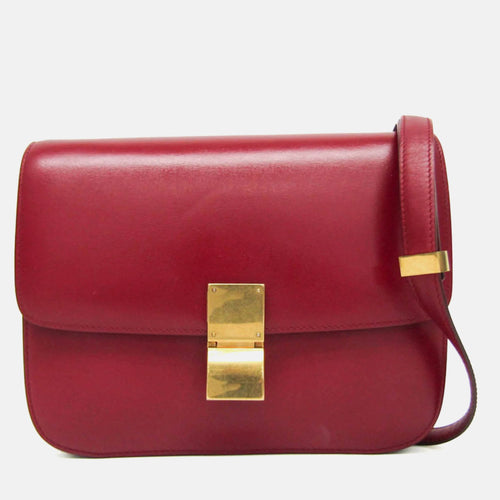 Red Leather Medium Classic Box Shoulder Bag