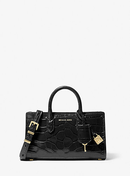 Michael Kors MK Scarlett Extra-Small Crocodile Embossed Leather Crossbody Bag - Black - Michael Kors