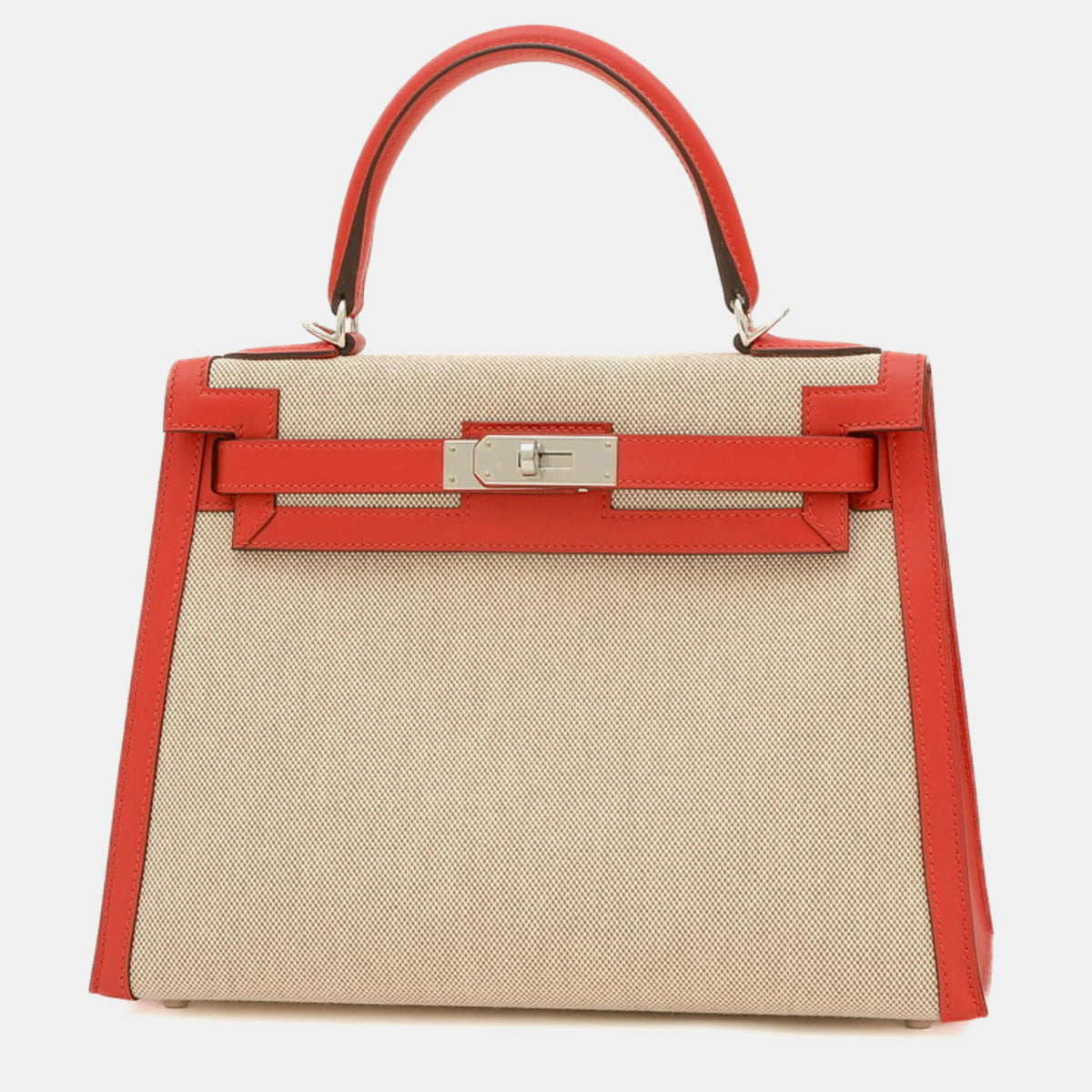 Hermès Ecru Rouge Coeur Toile H Swift Kelly 28 Handbag
