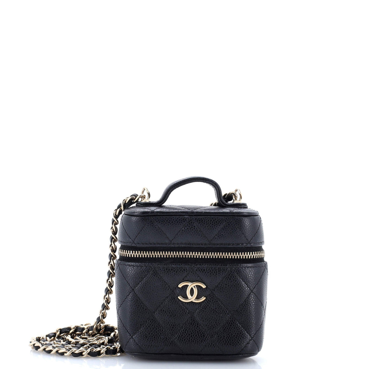 Chanel CHANEL Handle with Care Vanity Case with Chain Quilted Caviar
