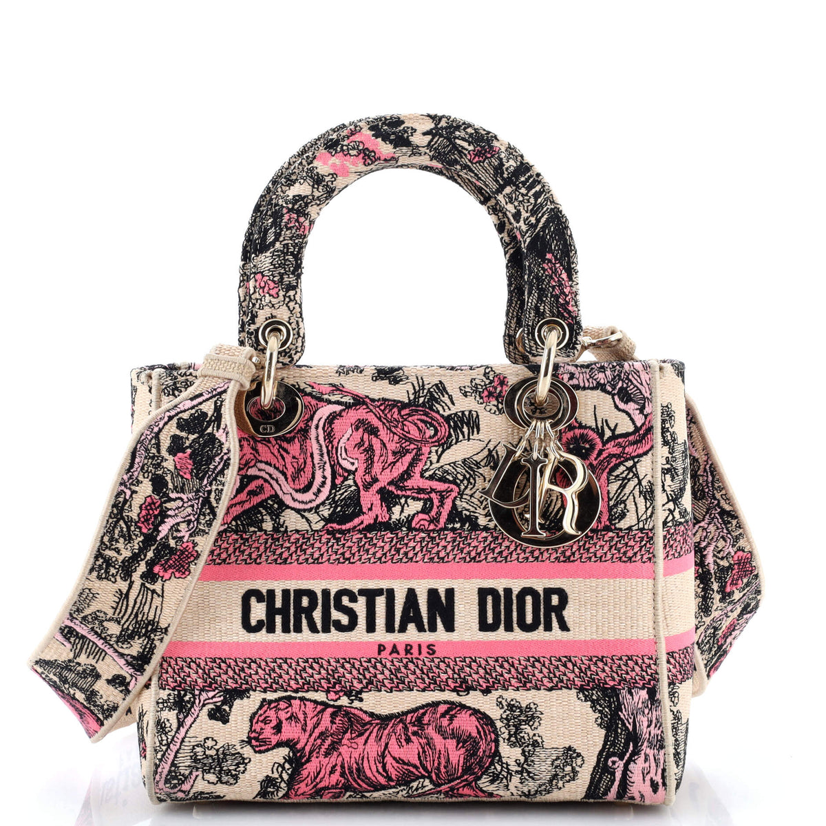 Christian Dior Lady D-Lite Bag Embroidered Raffia Medium