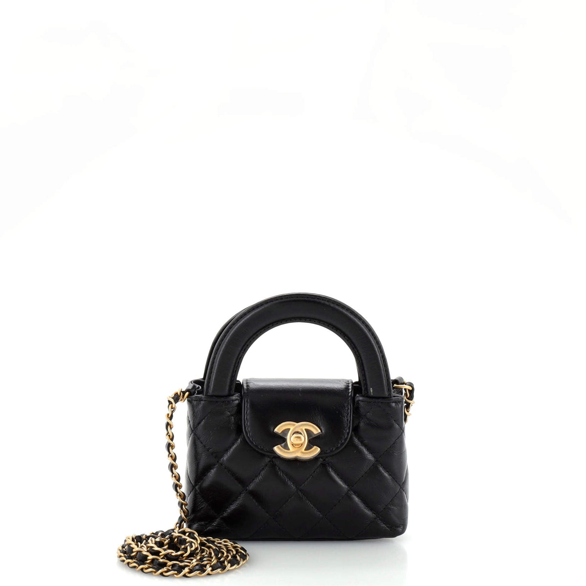 Chanel CHANEL Kelly Top Handle Clutch with Chain Quilted Shiny Aged Calfskin