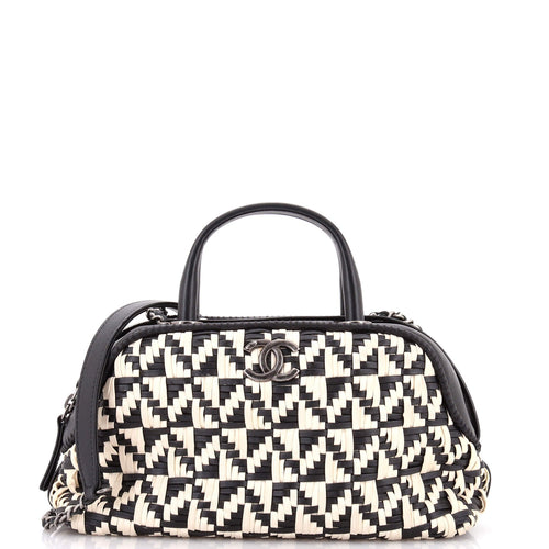 CHANEL Convertible Chain Bowler Bag Woven Calfskin Small