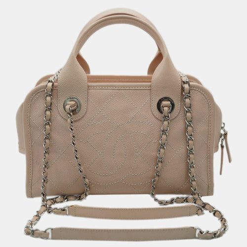 Pink Quilted Caviar Small Deauville Bowling Bag