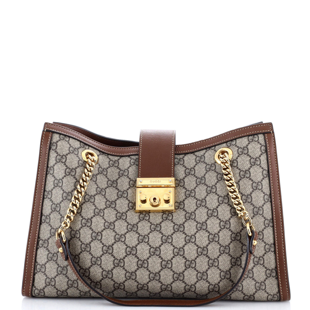 Gucci GUCCI Padlock Chain Tote GG Coated Canvas with Leather Medium