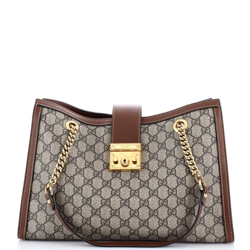GUCCI Padlock Chain Tote GG Coated Canvas with Leather Medium