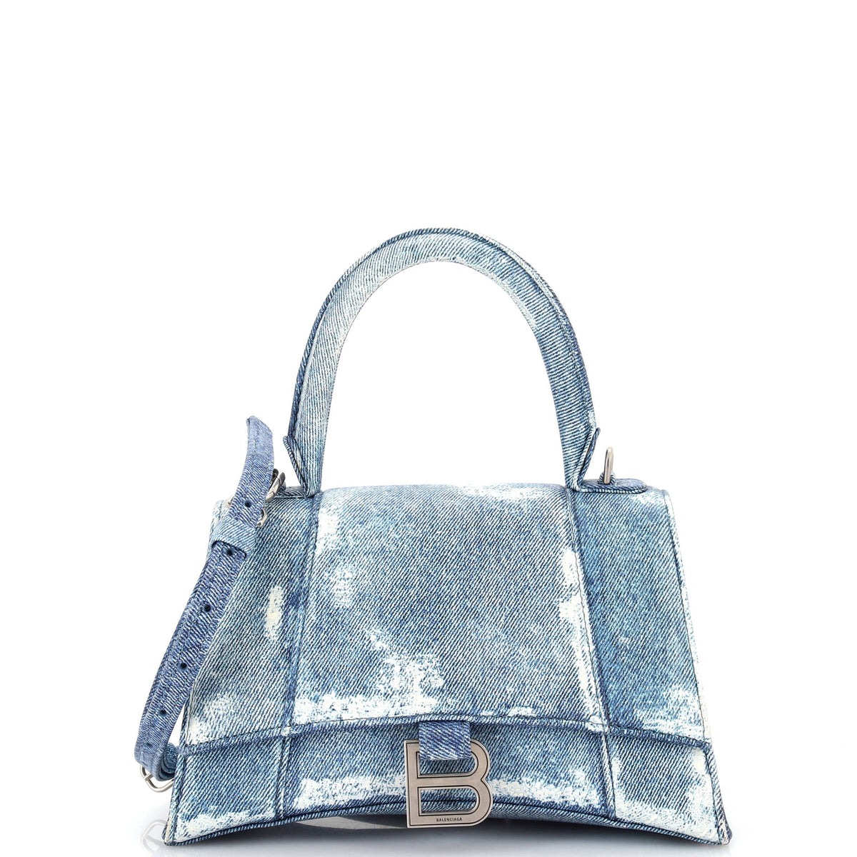 Balenciaga Hourglass Top Handle Bag Denim Printed Leather Small