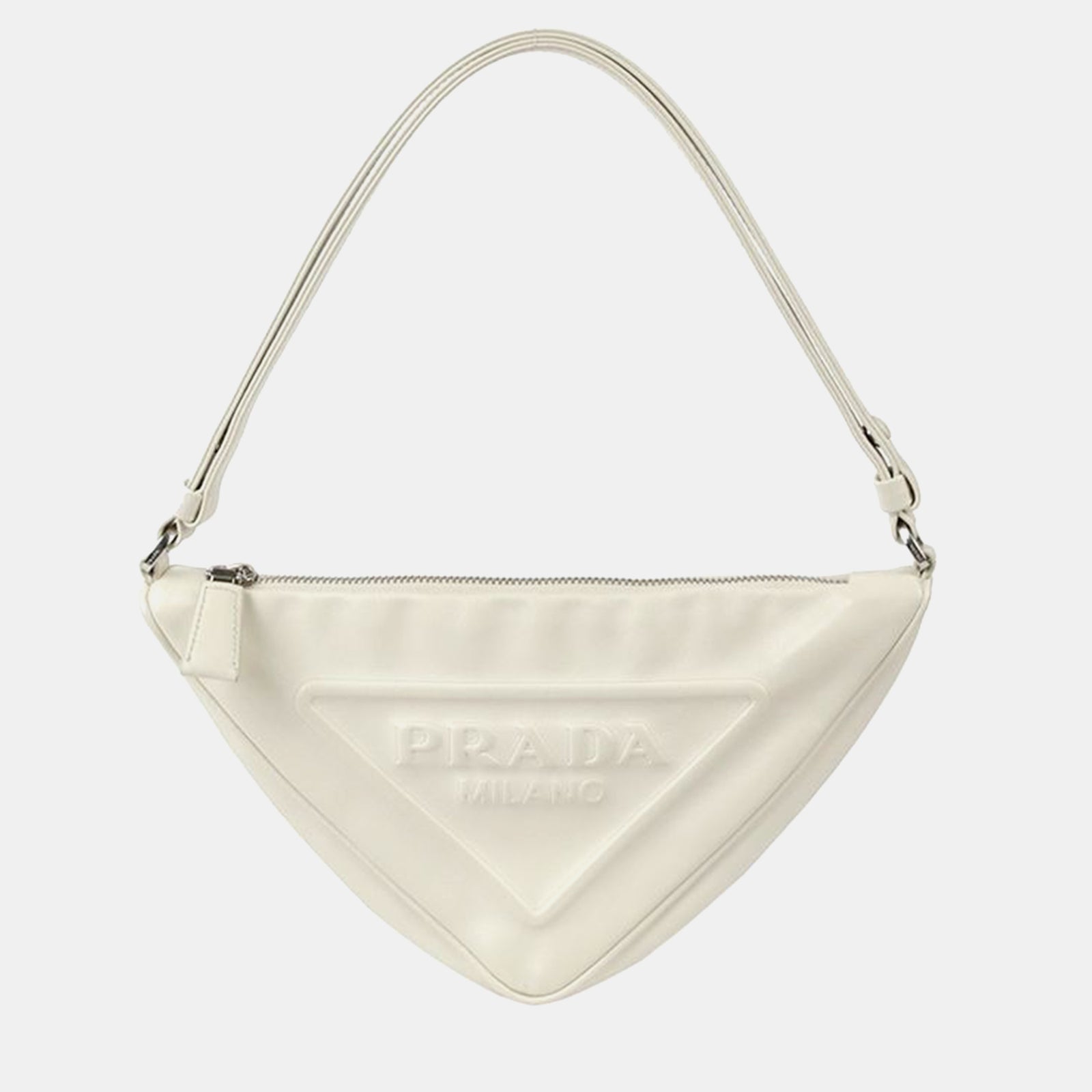 Prada White Leather Onesize Triangle Shoulder Bag