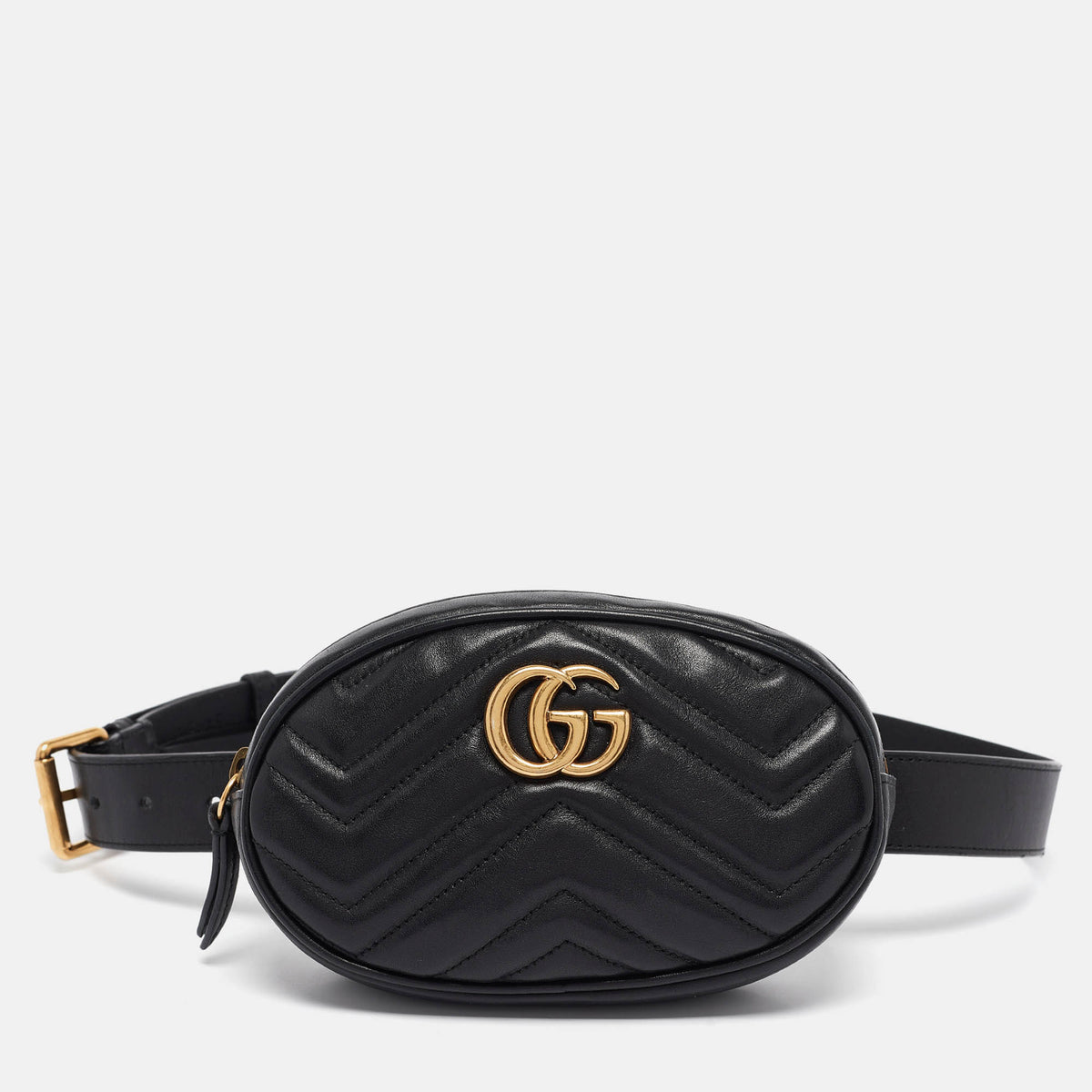 Gucci Black Matelass&eacute; Leather GG Marmont Belt Bag