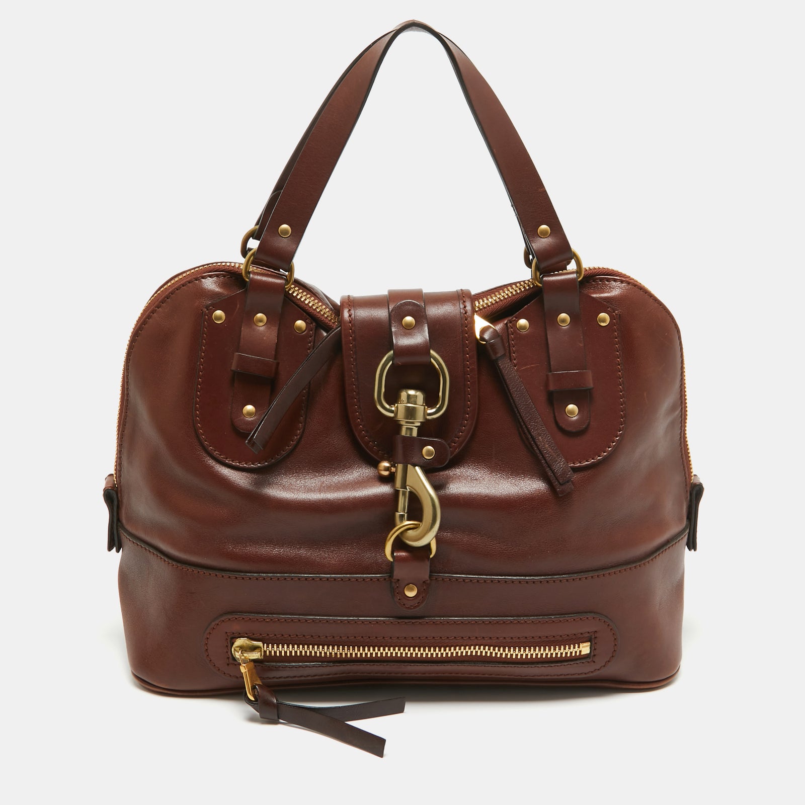 Chloe Brown Leather Kerala Dome Satchel