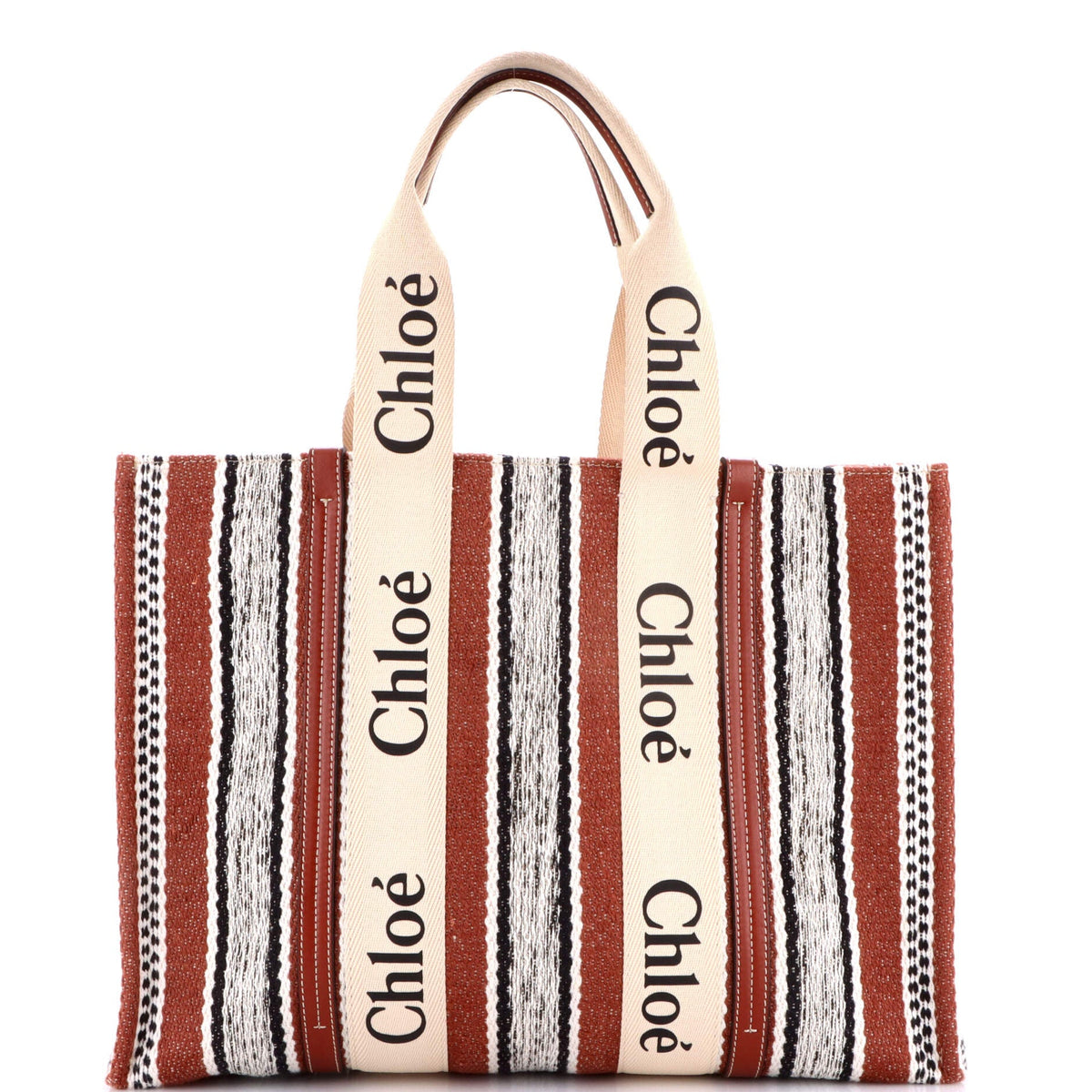 Chloe CHLOE Woody Tote Striped Linen Large