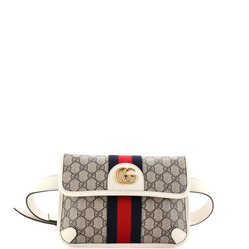 GUCCI Ophidia Flap Belt Bag GG Coated Canvas with Leather