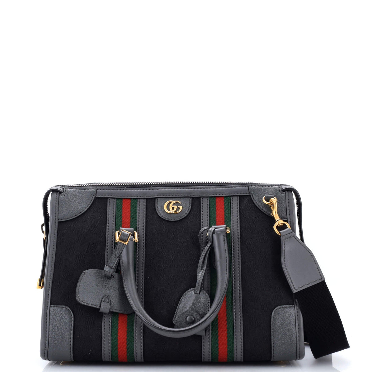 Gucci GUCCI Bauletto Top Handle Bag GG Canvas and Leather Medium