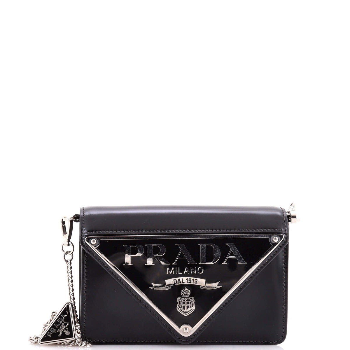 Prada PRADA Maxi Triangle Logo Chain Flap Bag Brushed Leather Small
