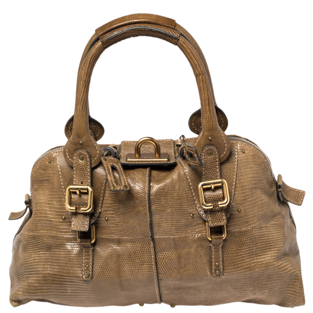 Chloe Dark Beige Lizard Paddington Dome Satchel