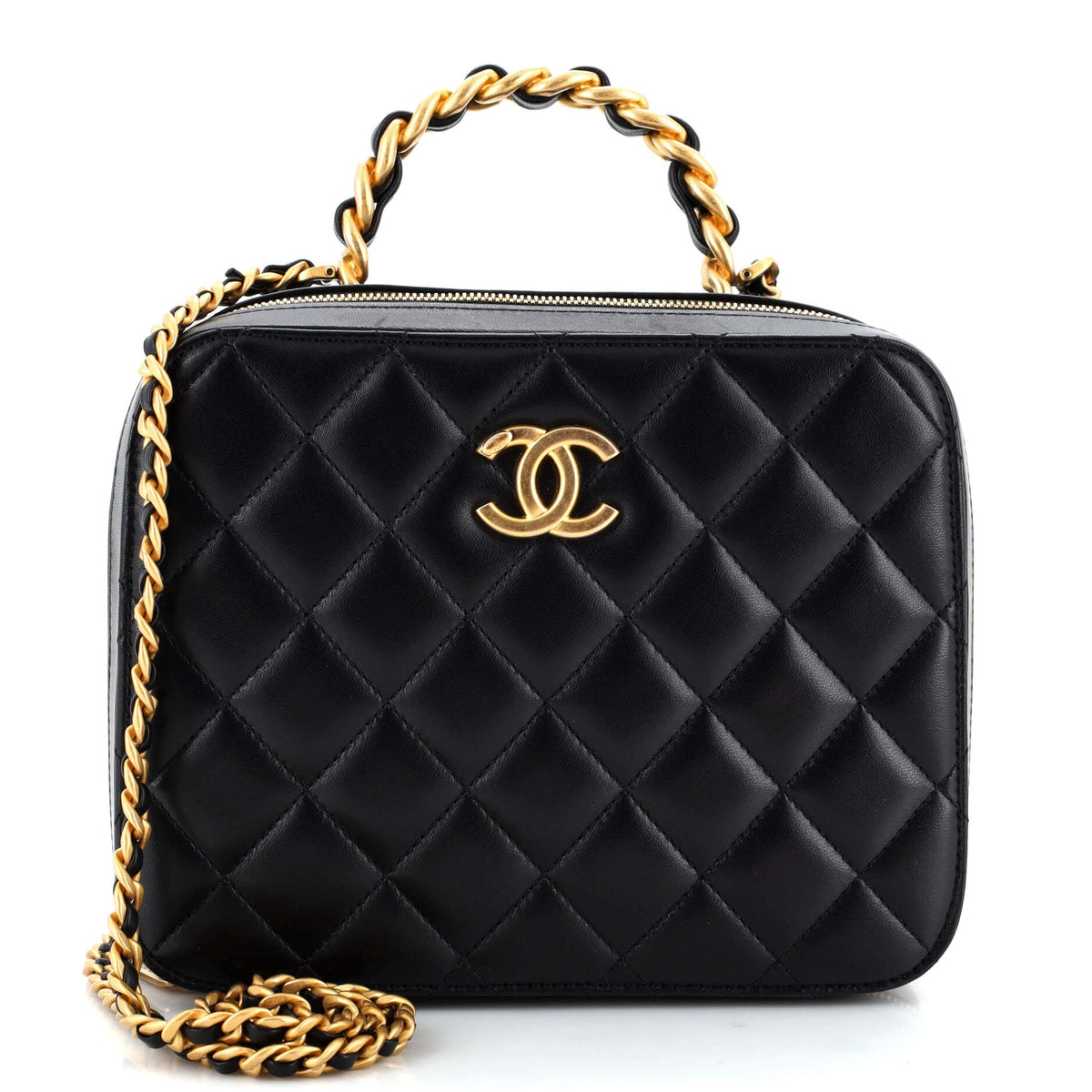 Chanel CHANEL Woven Chain Top Handle Vanity Case Quilted Lambskin Medium