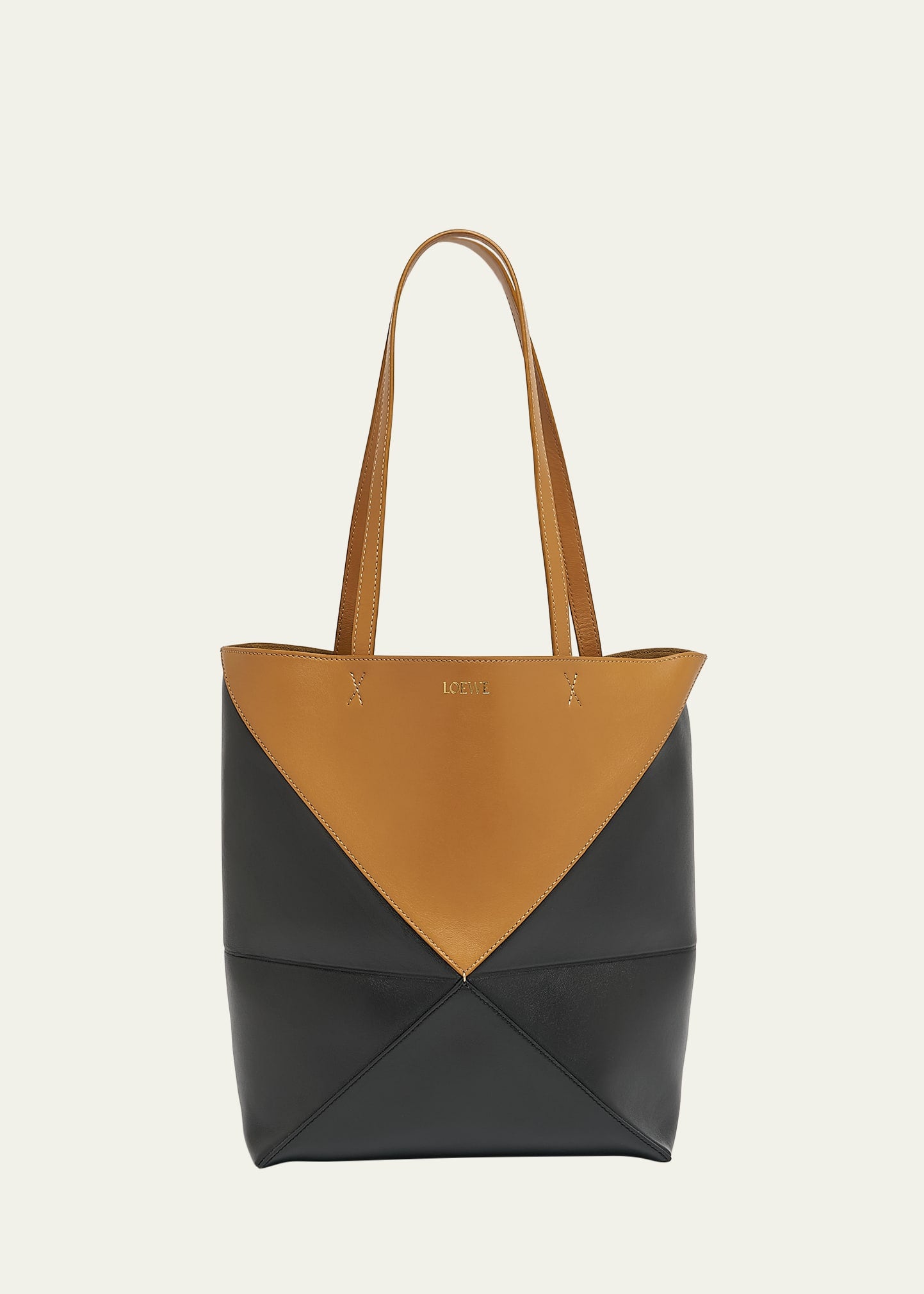 Loewe Puzzle Fold Medium Tote Bag in Shiny Bicolor Leather