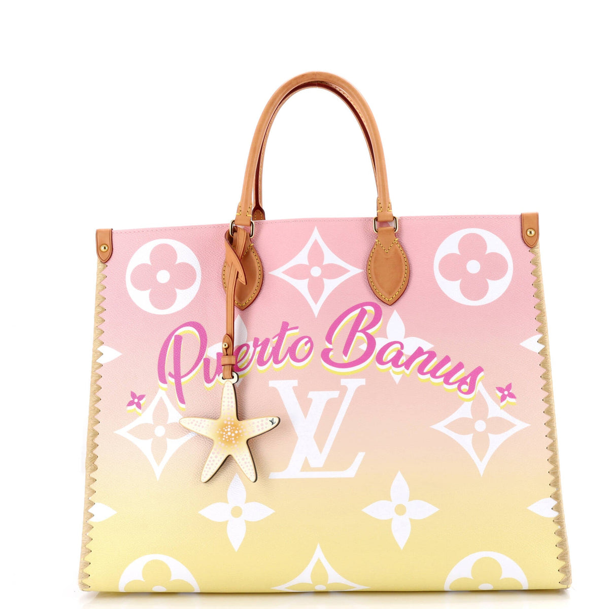 Louis Vuitton OnTheGo Tote Limited Edition Cities By The Pool Monogram Giant with Raffia GM