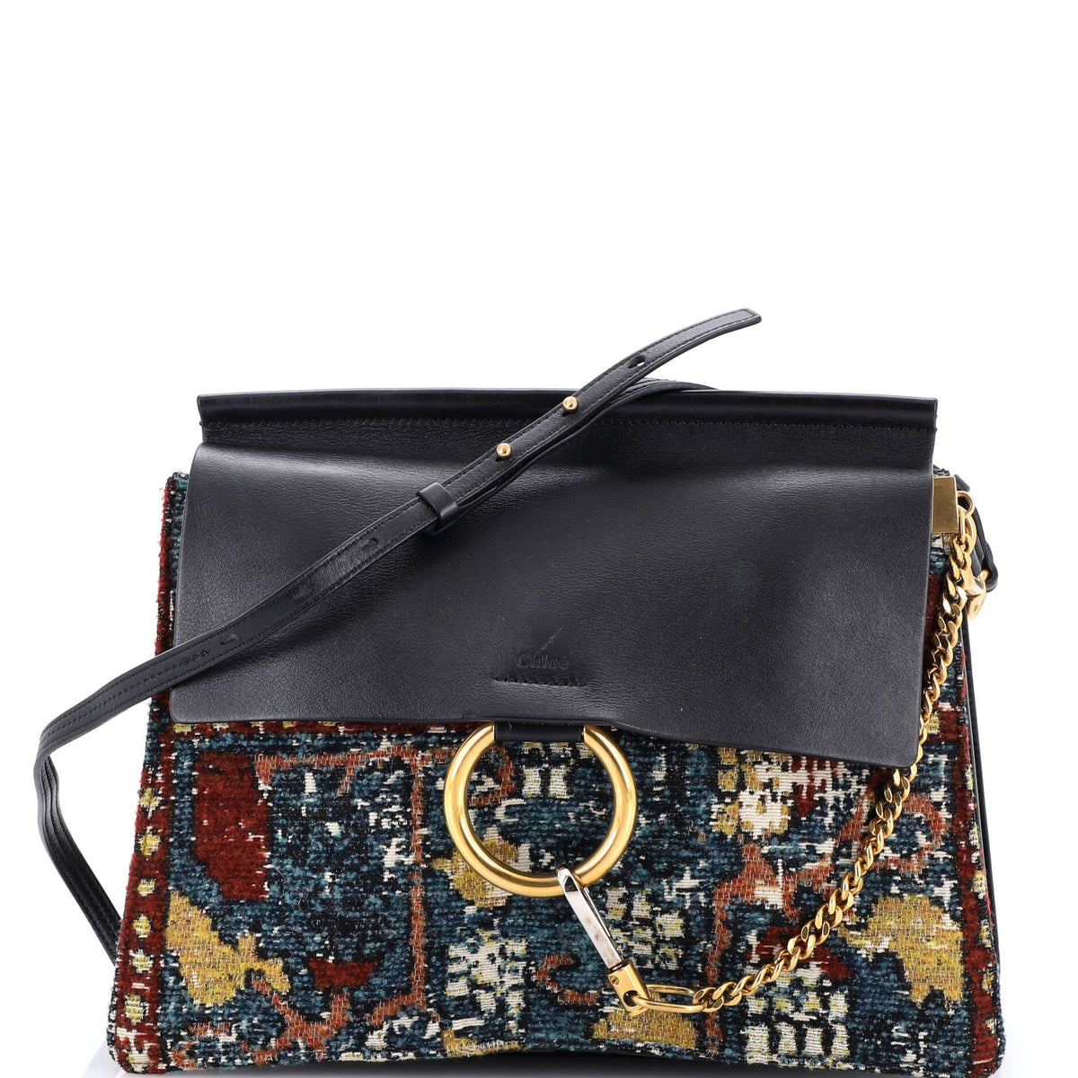 Chloe CHLOE Faye Shoulder Bag Leather and Tapestry Medium