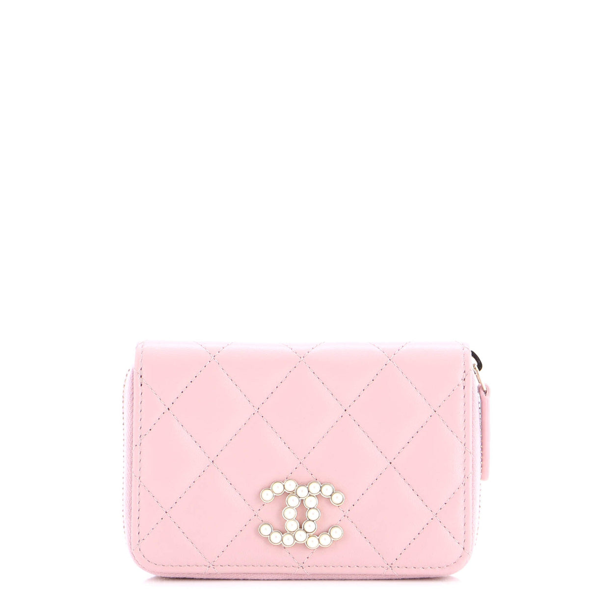 Chanel CHANEL CC Pearl Zip Coin Purse Quilt Lambskin