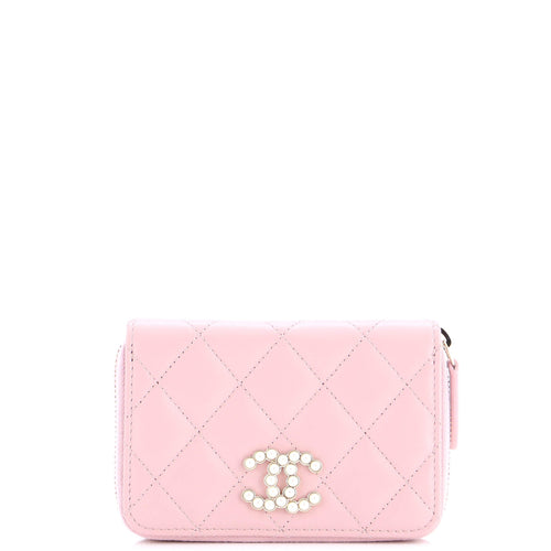 CHANEL CC Pearl Zip Coin Purse Quilt Lambskin