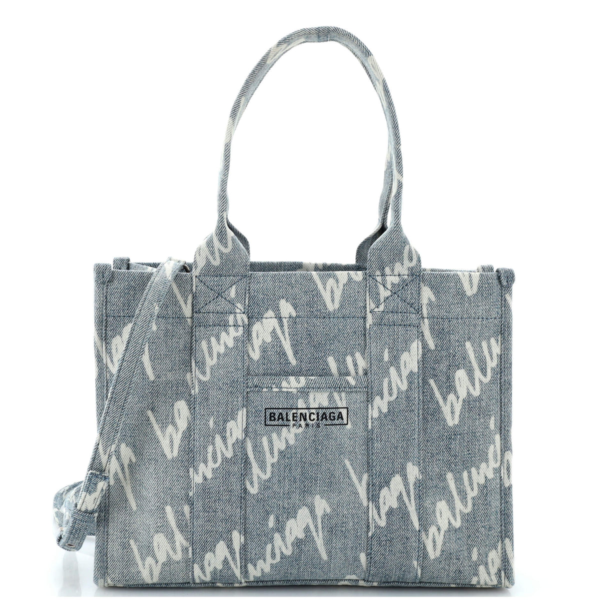 Balenciaga Hardware Tote Logo Printed Denim Small