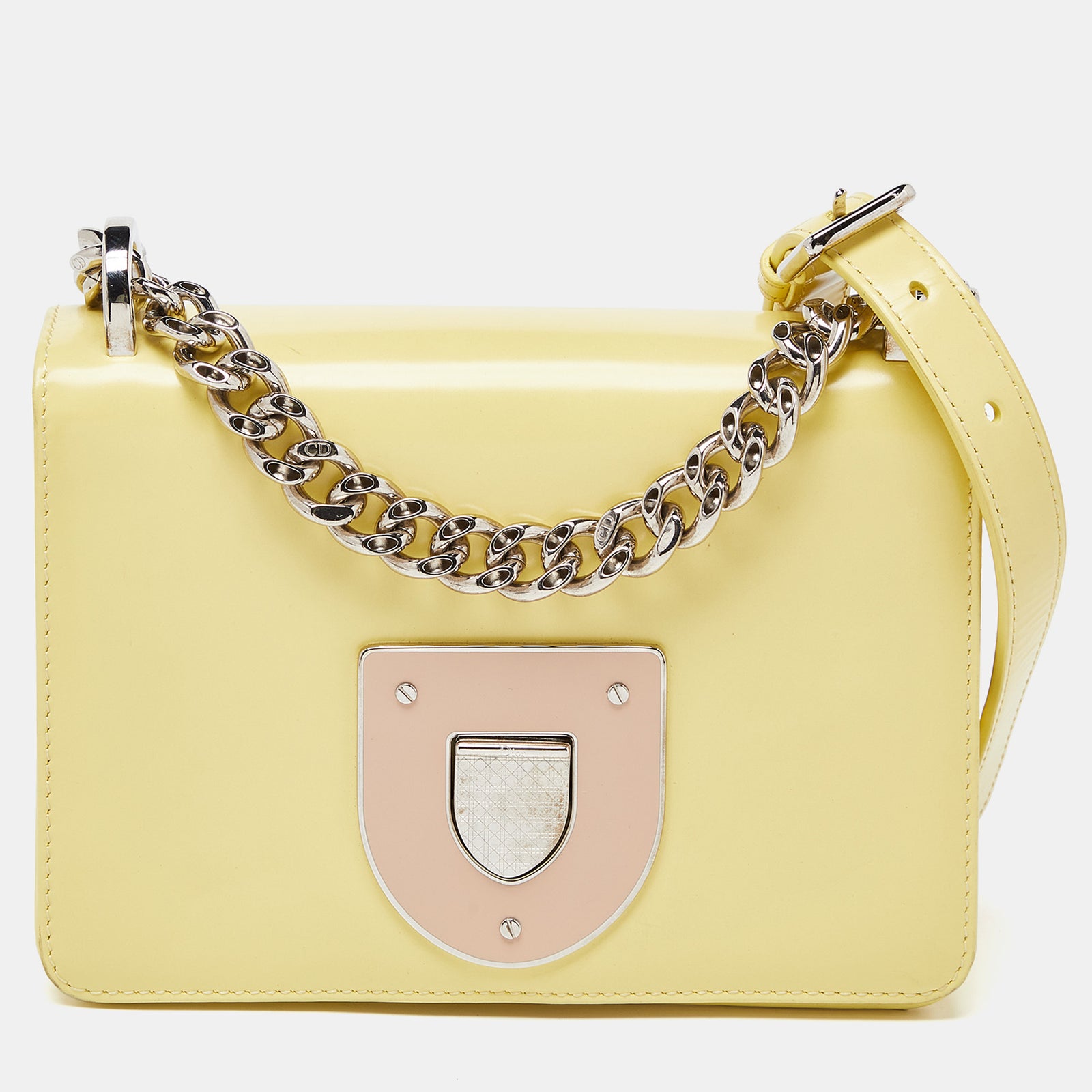 Dior Light Yellow Patent Leather Diorama Club Shoulder Bag