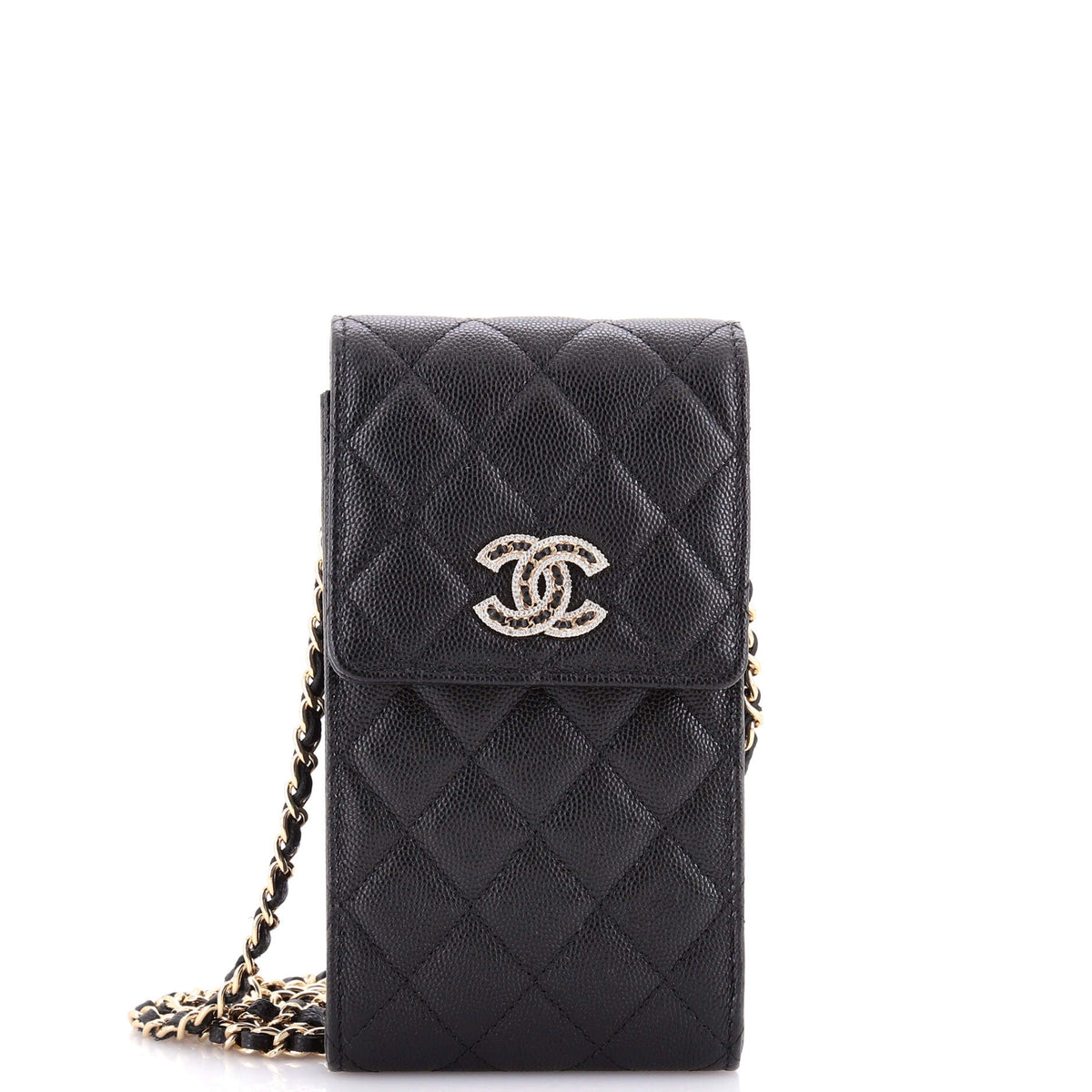 Chanel CHANEL Embellished CC Flap Phone Holder Crossbody Bag Quilted Caviar Quilted Caviar