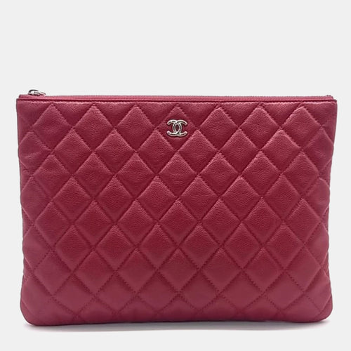 Dark Red Leather Quilted Medium Cosmetic Case