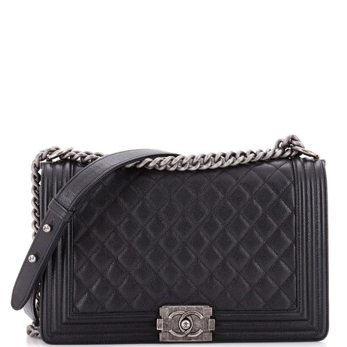 CHANEL Boy Flap Bag Quilted Caviar New Medium