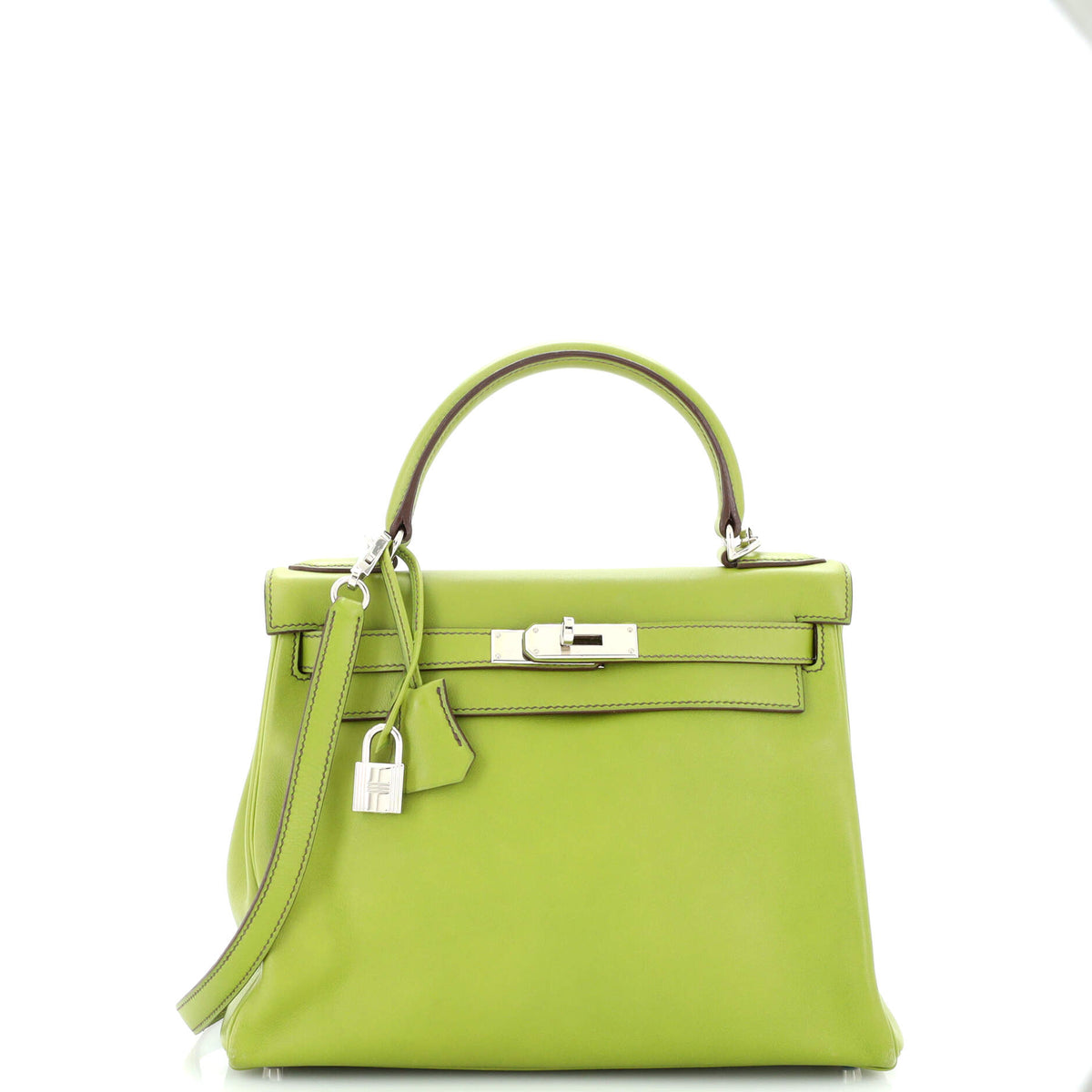 Hermès Kelly Handbag Vert Anis Swift with Palladium Hardware 28