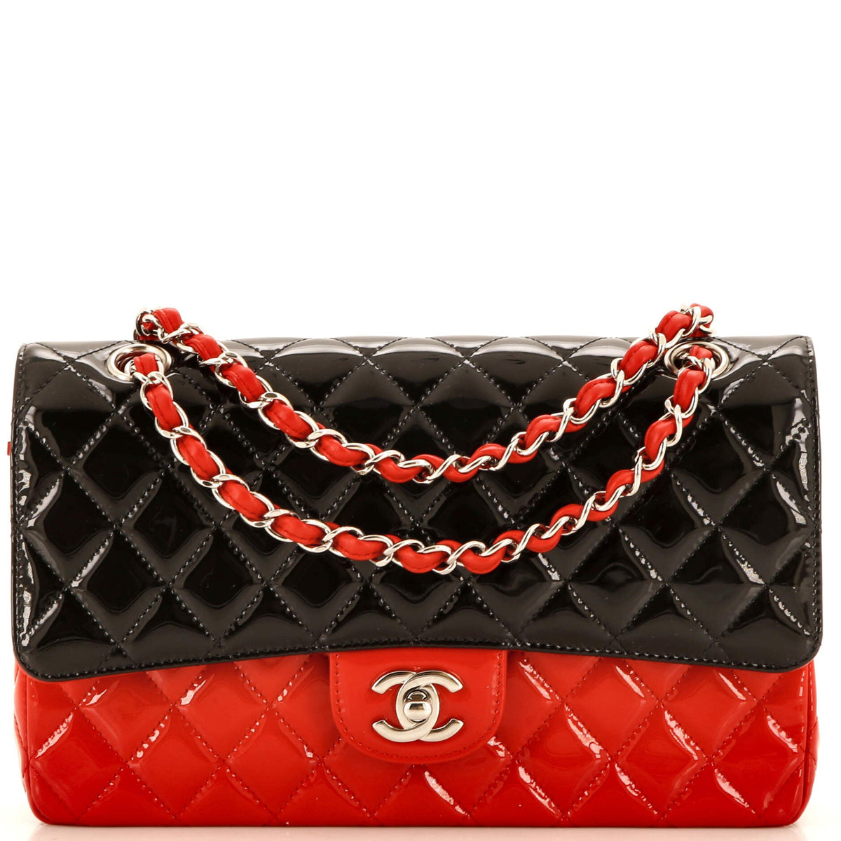 Chanel CHANEL Bicolor Classic Double Flap Bag Quilted Patent Medium