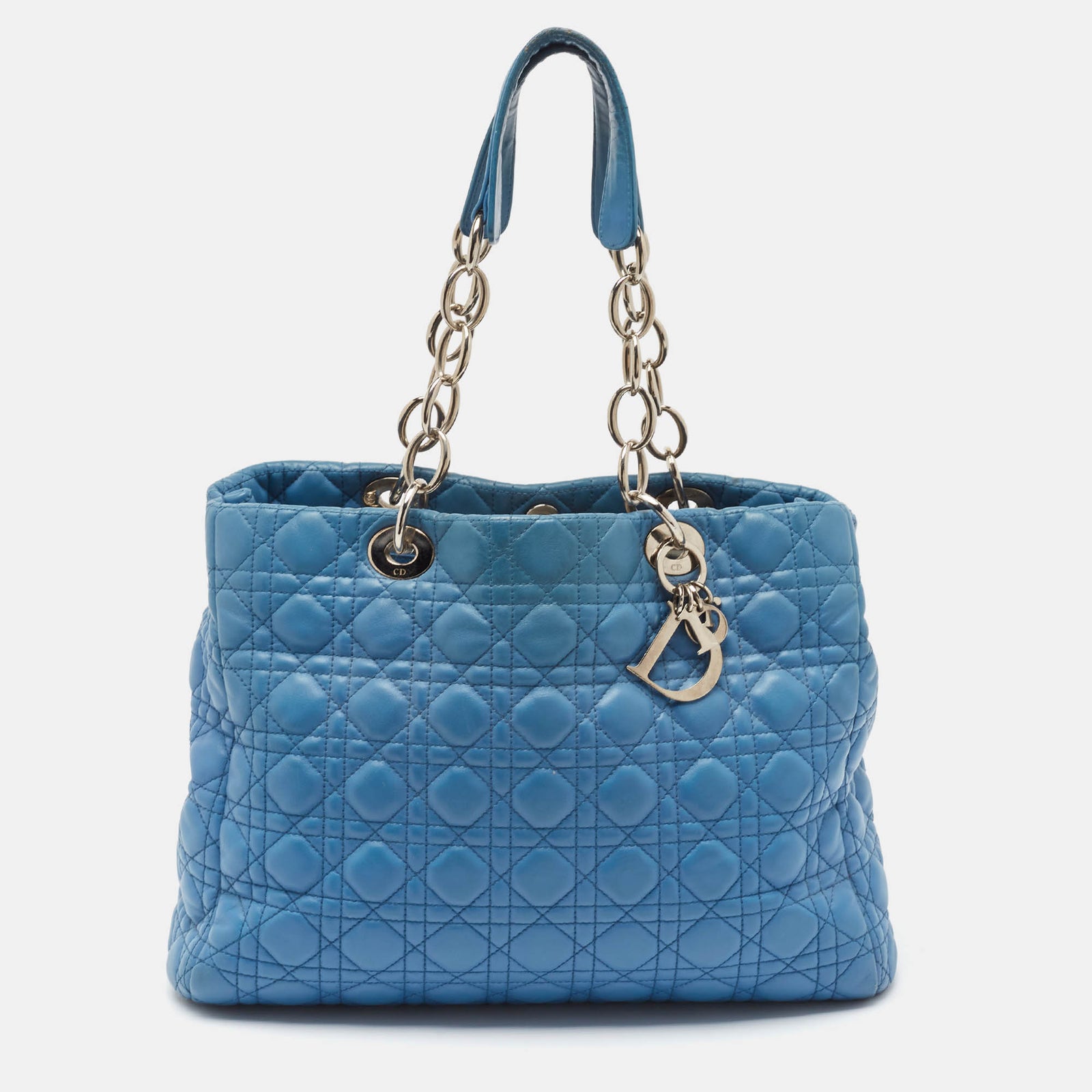 Dior Grand sac cabas souple en cuir bleu Cannage pour femme