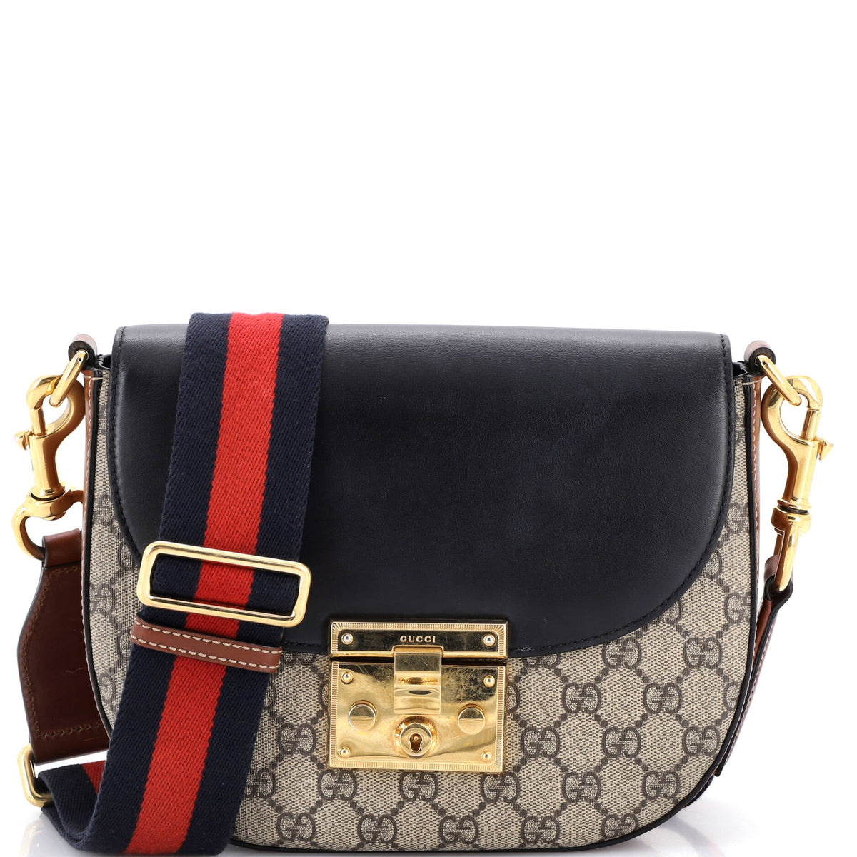 Gucci GUCCI Padlock Saddle Shoulder Bag GG Coated Canvas and Leather Medium