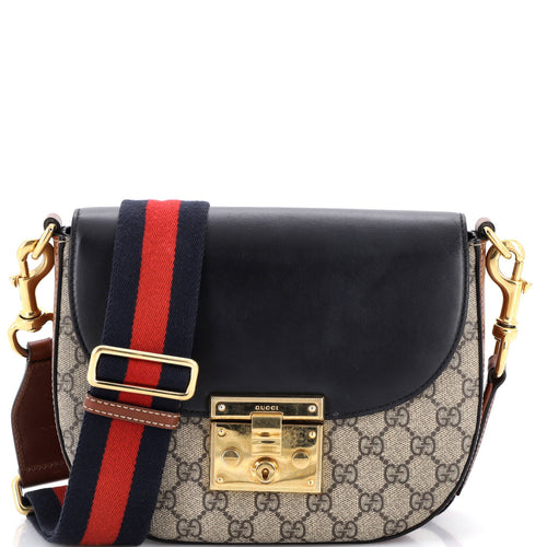 GUCCI Padlock Saddle Shoulder Bag GG Coated Canvas and Leather Medium