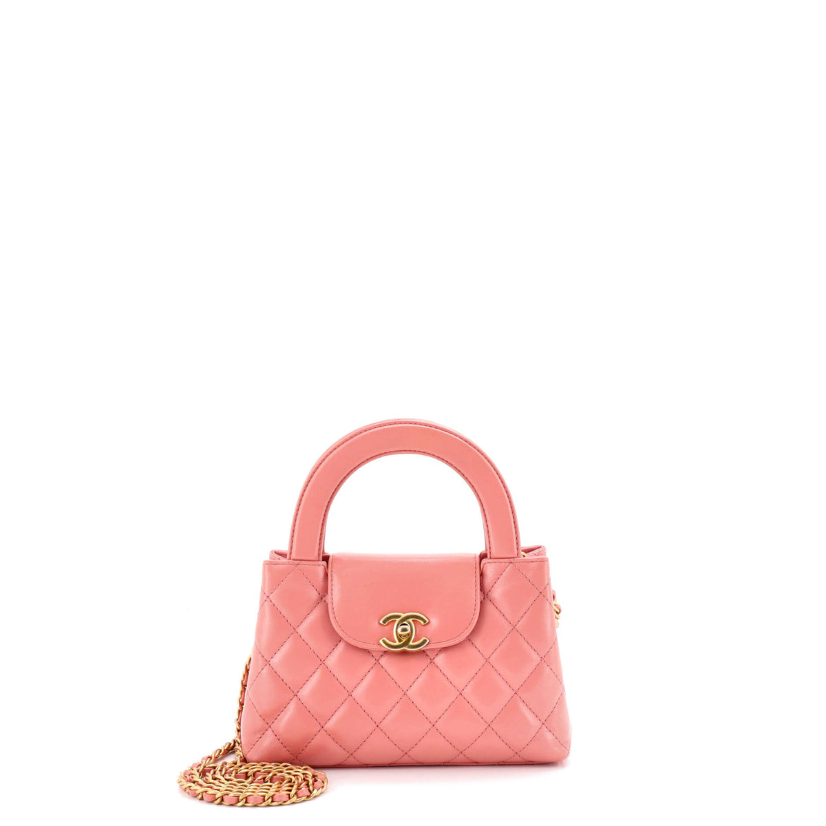 Chanel CHANEL Kelly Top Handle Shopping Bag Quilted Shiny Aged Calfskin Mini