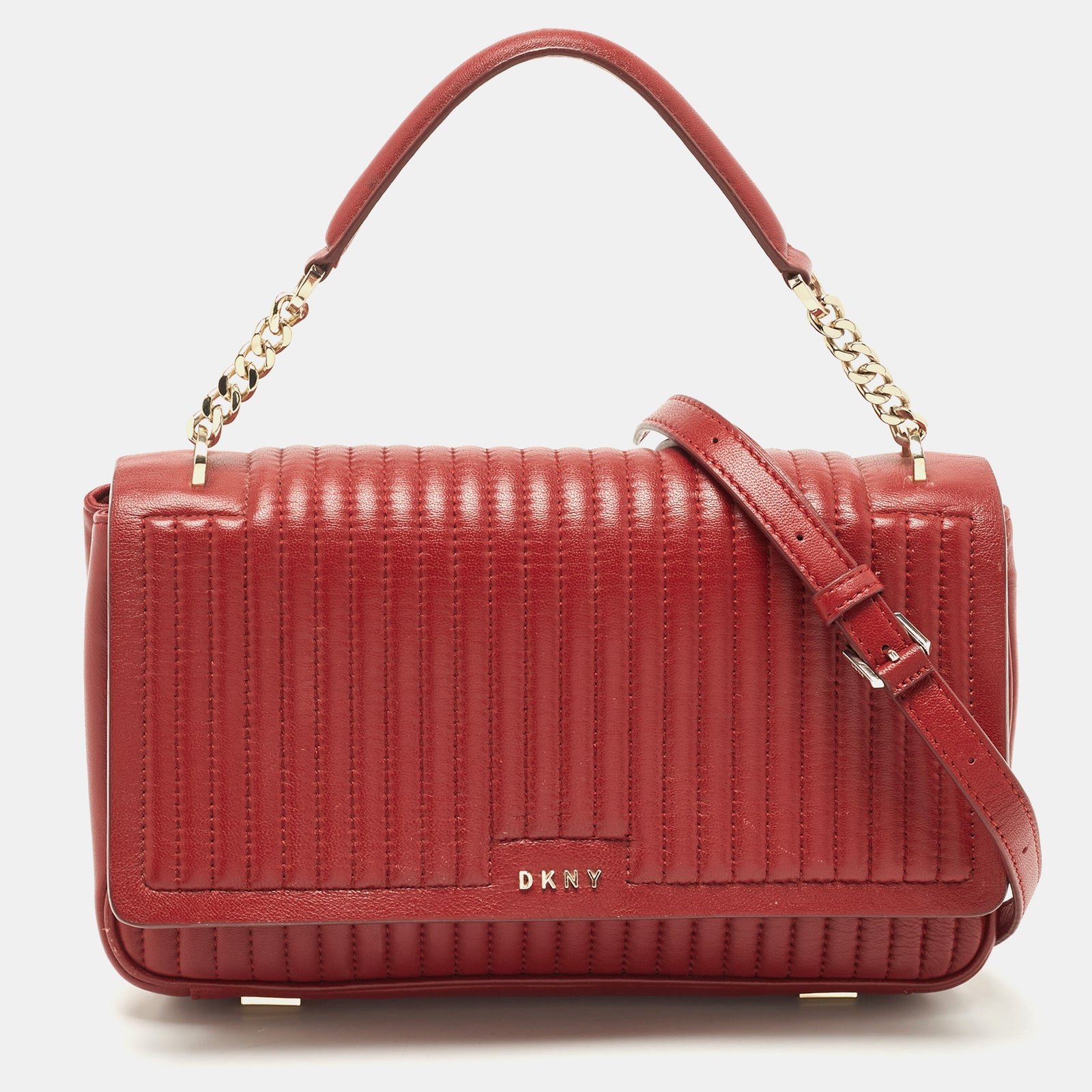 DKNY DKNY – Gansevoort – Henkeltasche aus gestepptem Leder mit Nadelstreifen in Rot