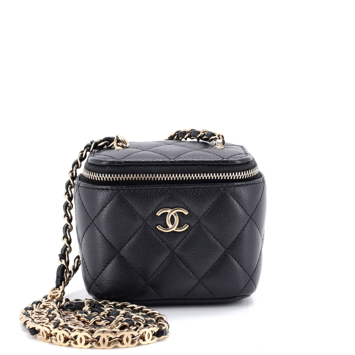 Chanel CHANEL Tiny CC Link Vanity Case with Chain Quilted Caviar Mini