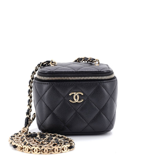 CHANEL Tiny CC Link Vanity Case with Chain Quilted Caviar Mini