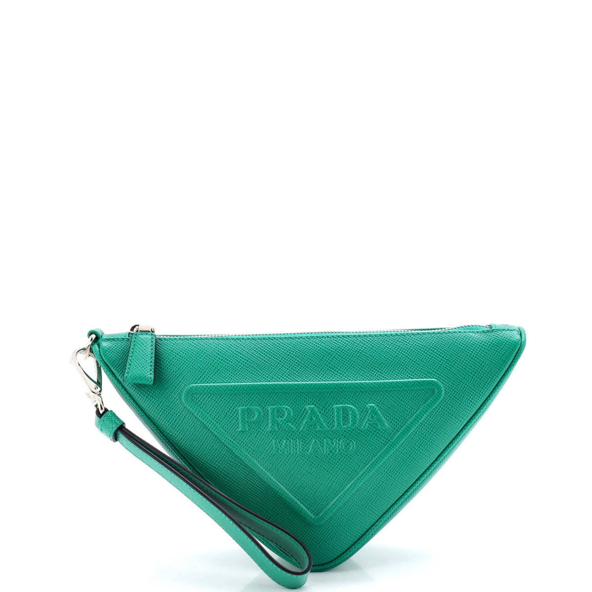 Prada PRADA Triangle Logo Wristlet Pouch Embossed Saffiano Leather Mini