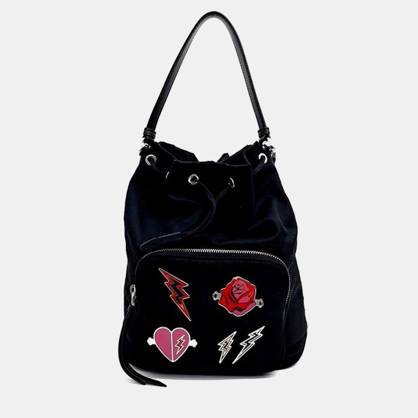 Prada Black Nylon Embellished Tessuto Bucket Bag