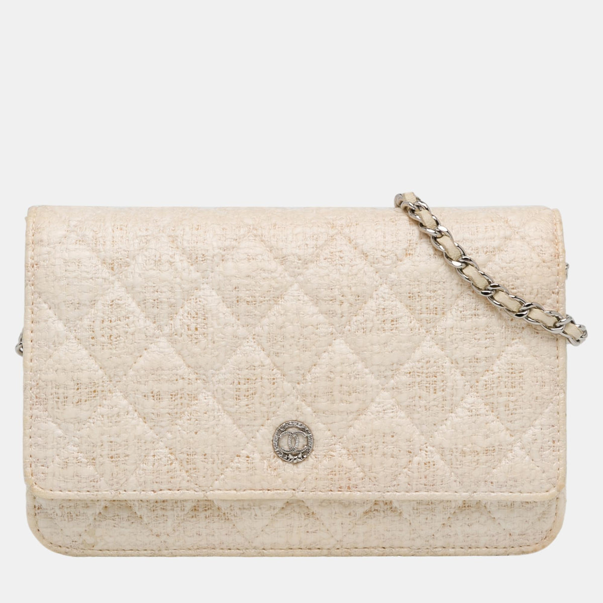 Chanel Beige CC Coated Tweed Wallet On Chain