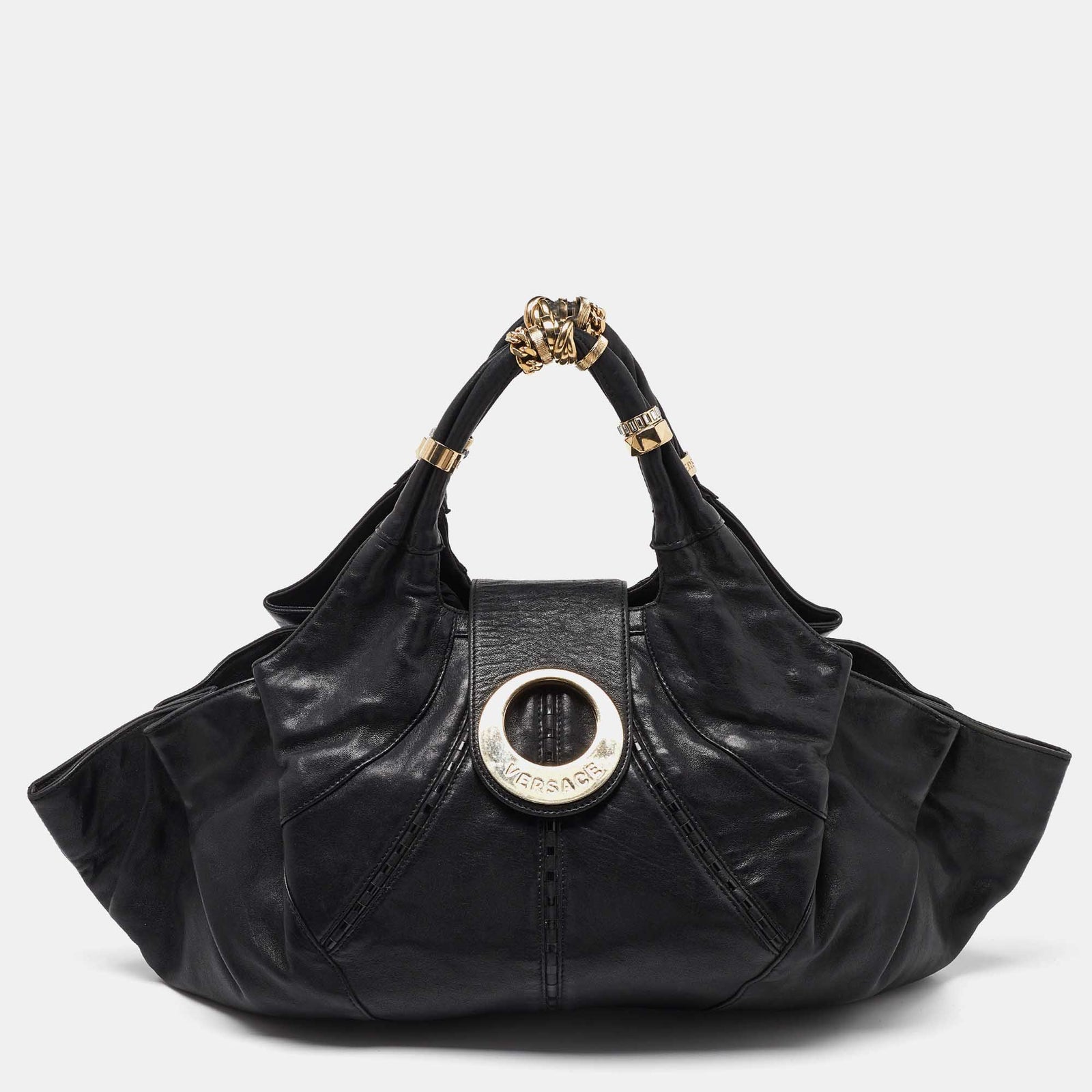 Versace Black Leather Rings Hobo