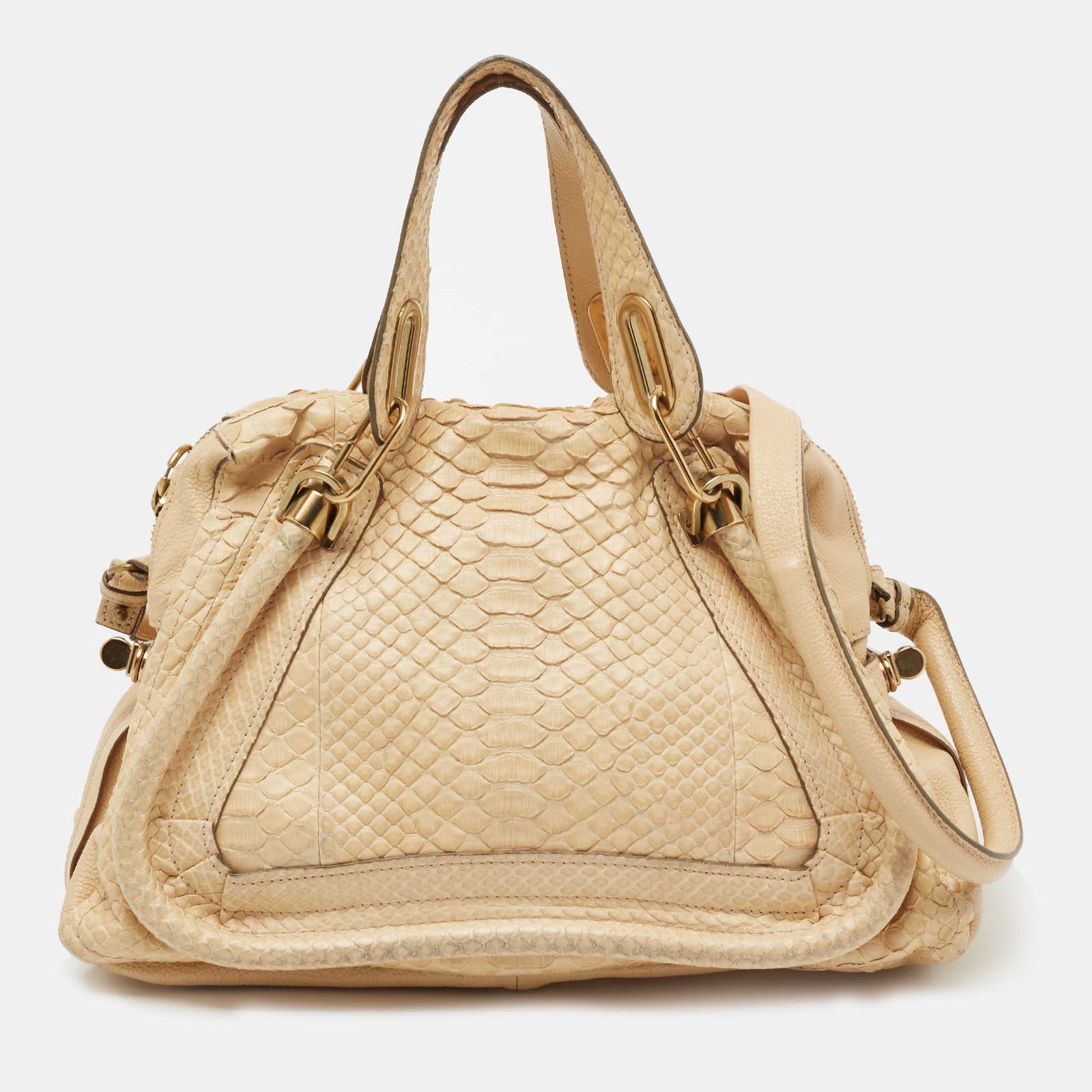 Chloe Beige Python Medium Paraty Satchel