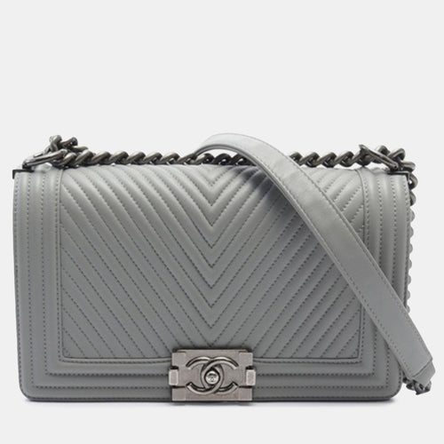 Medium Calfskin Chevron Boy Flap Bag