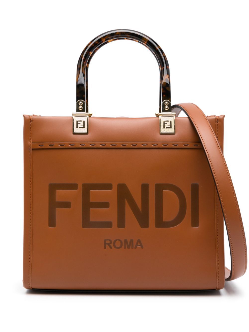 Fendi Women's Small Sunshine Leather Tote Bag in Brown | Size UNICA | 8BH394ABVL